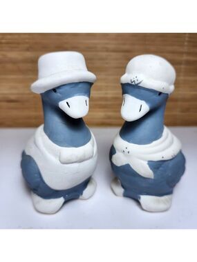 Ceramic Geese Salt and Pepper Shakers Collectible Geese Blue and White Vintage